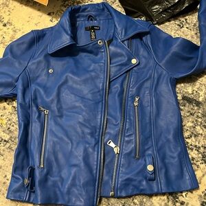 Aqua Vibrant Blue Leather Jacket